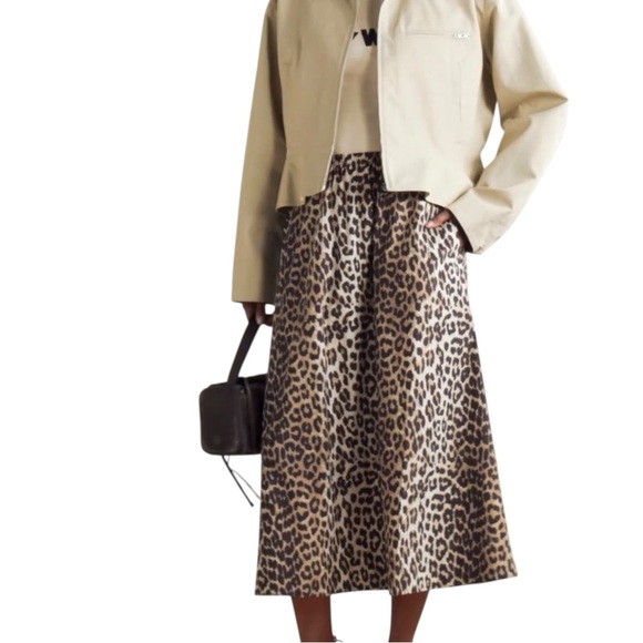 NWT Ganni Leopard Print Organic Cotton Skirt Size EU 36 / US 4 - Picture 3 of 12